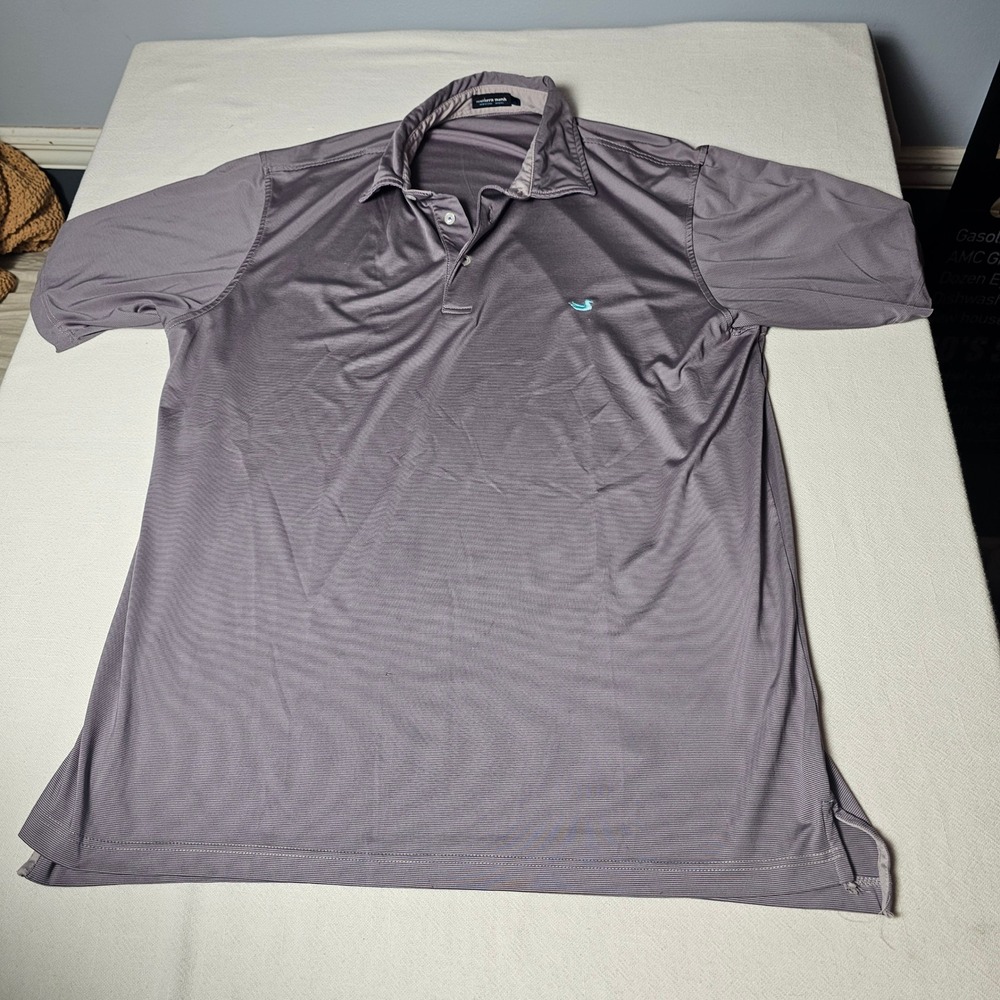 Southern Marsh Mens XL Polo Shirt Short Sleeve Micro Stripe Purple Gray Mallard